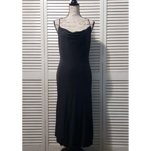 Sincerely Jules Cowl Neck Slip Dress Women's Large Black Slinky Spaghetti Strap